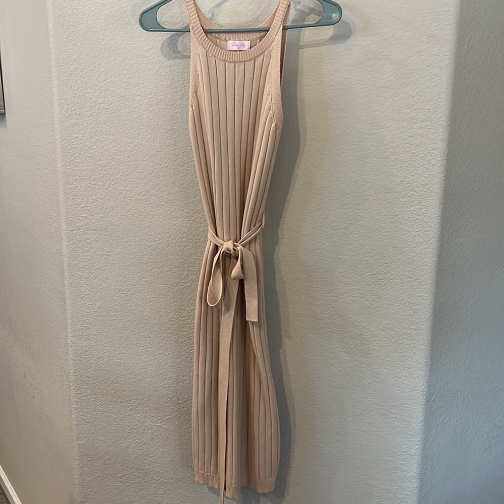 Pink lily tan ribbed knit midi dress - Picture 2 of 5